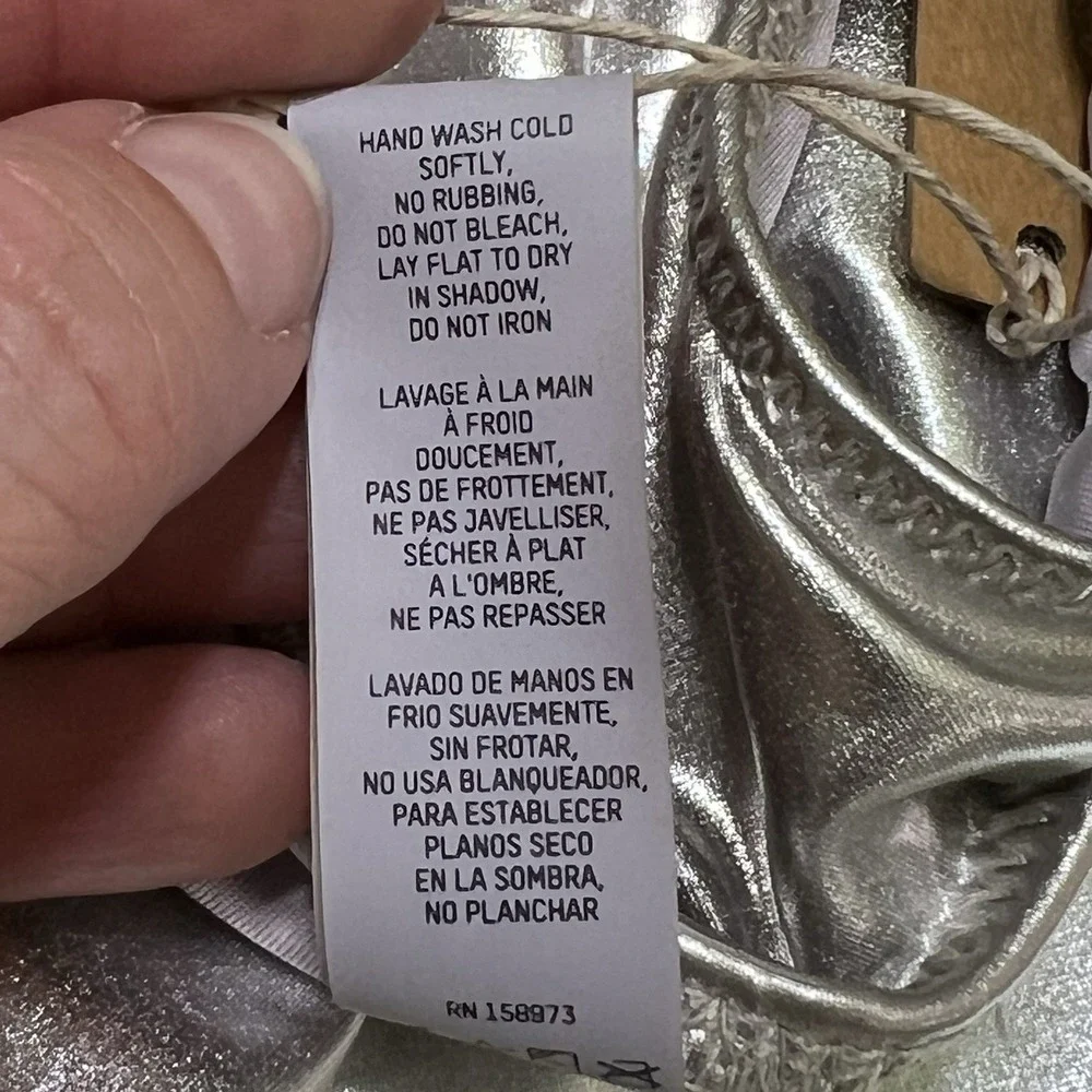 NEW! Skims Women Nickel Silver Metallic‎ Swim Cycle Body Suit Size Small